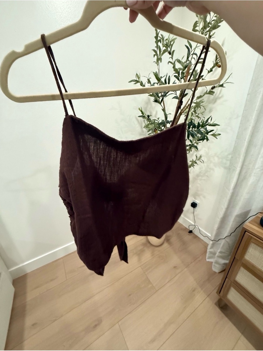Brown Spaghetti Strap Crop Top